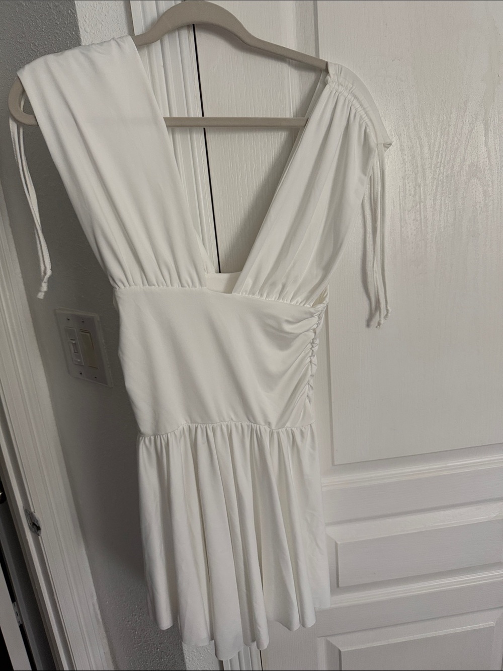 SHEIN White Deep V-Neck Mini Dress with Tie-Shoulder